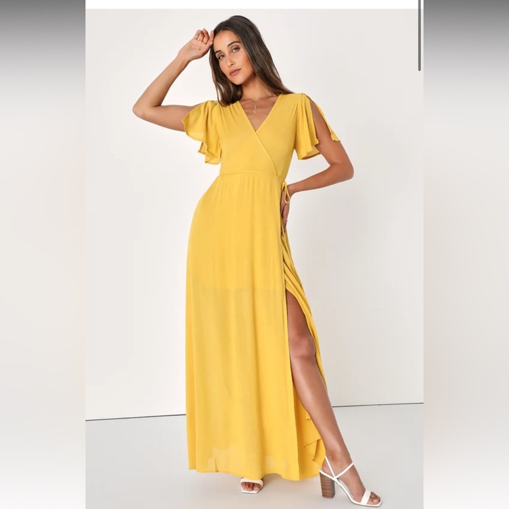 Much Obliged Golden Yellow Wrap Maxi Dress